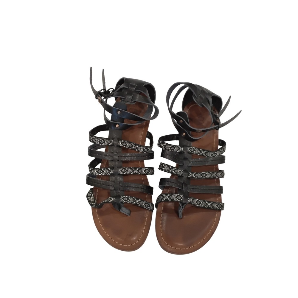 Roxy Gladiator Thong Sandals Black Strappy Ankle Wrap Casual Shoes Women's